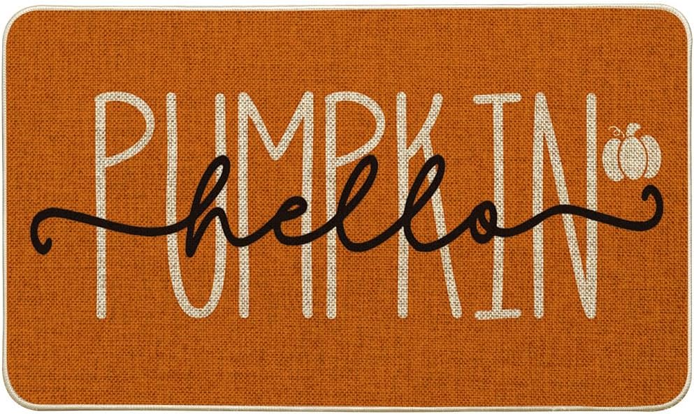 Artoid Mode Orange Hello Pumpkin Fall Doormat, Autumn Home Decor Low-Profile Runner Rug Door Mat Floor Mat for Indoor Outdoor 24x72 Inch