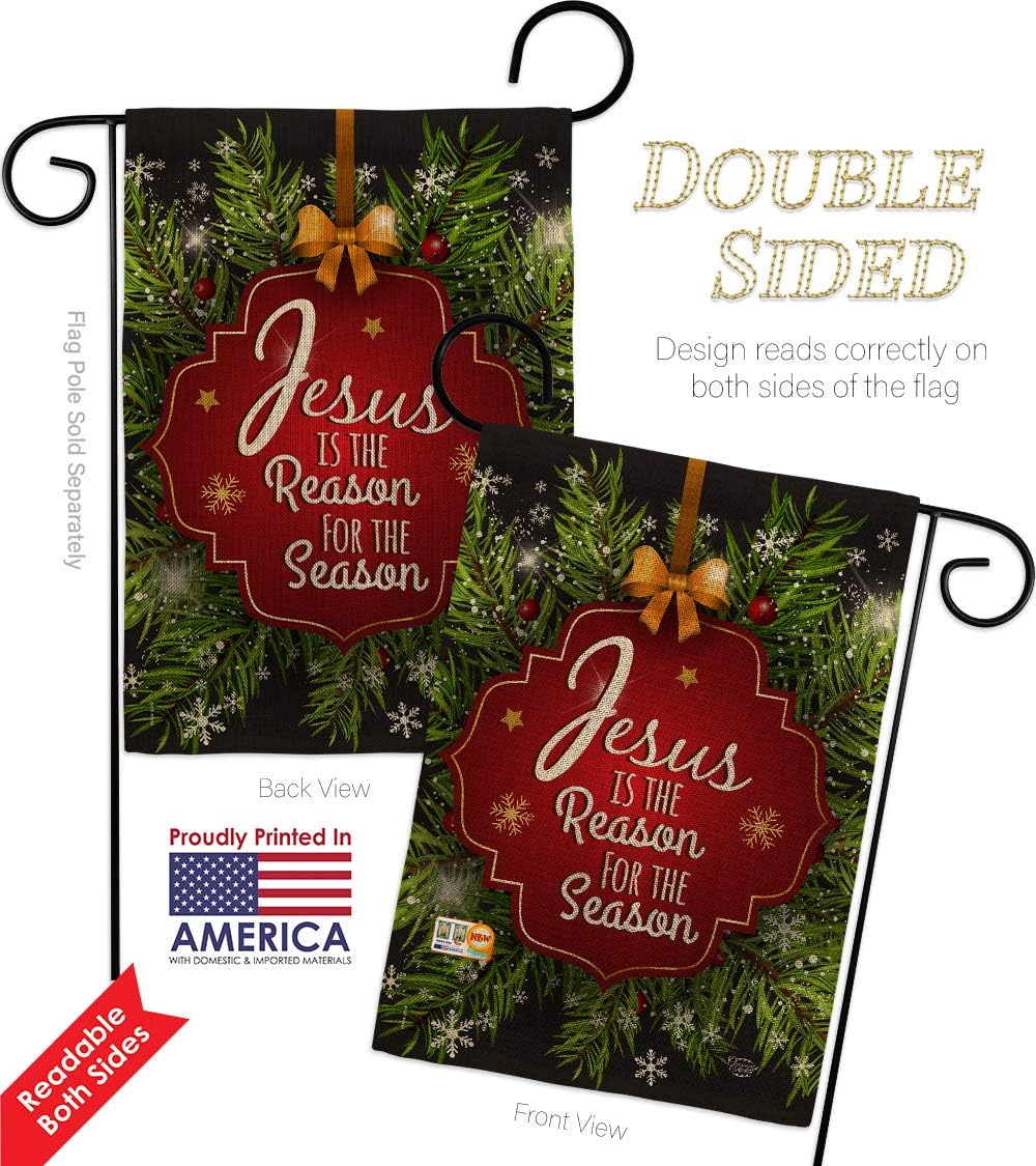Jesus is the Reason Burlap Garden Flag Wintertime Nativity Three King Religious Holy Family Season Christian Small Decorative Gift Yard House Banner Double-Sided Made In USA 13 X 18.5