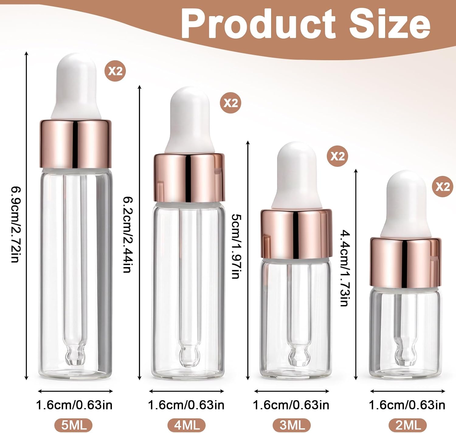 8Pcs Mini Glass Dropper Bottle Clear Empty Travel Serum Bottle