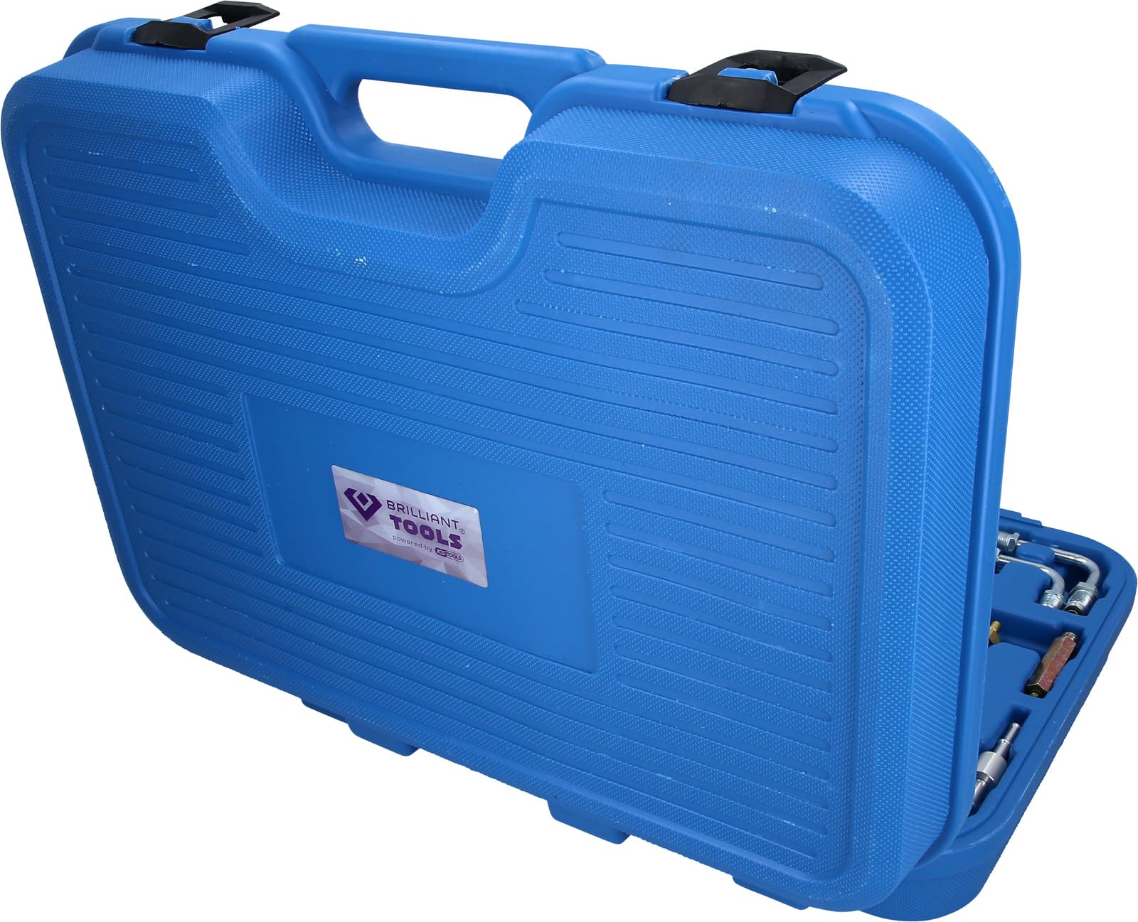 BRILLIANT TOOLS BT581400 Benzindruck-Prüfer-Satz, 0 - 8 bar, 44-tlg [Powered by KS TOOLS] Mit Stabilem Blauen Transportkoffer