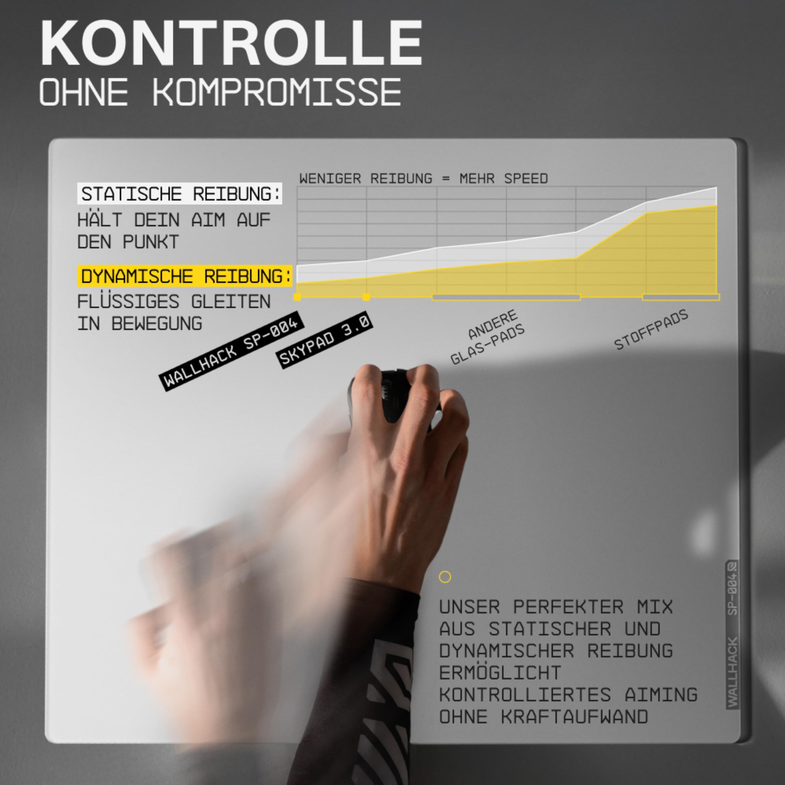 Wallhack SP-004 Glas Gaming Mousepad Professionelles Esport mit Spezialoberfläche für maximale Geschwindigkeit und Kontrolle,großes GlasPad vollständiger Silikonbasis - Weiß,XL 49 cm x 43 cm