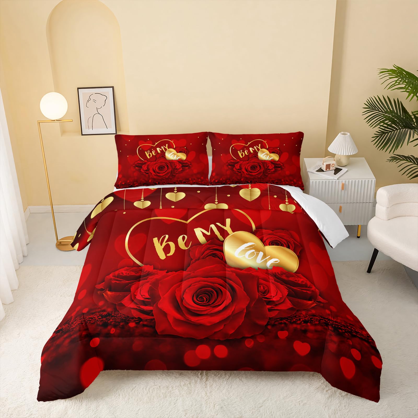 QOOMO Red Rose Kids Bedding Set, Full Size
