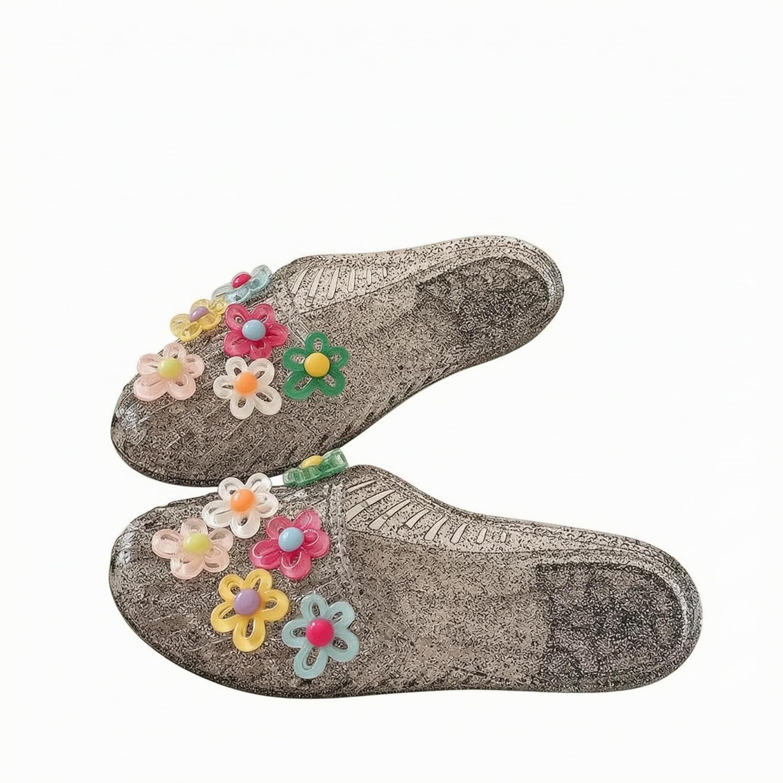 MYADDICTION uncoveredBack Flower Mule Flats Soft Upper Backless Mule Flats Wear-Resistant Slip-on Flat Shoes, Black, 41-image-40
