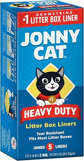 Jonny Cat Litter Box Liners: Heavy Duty - Tear & Leak Resistant - Drawstring Close - Jumbo, 5 Count