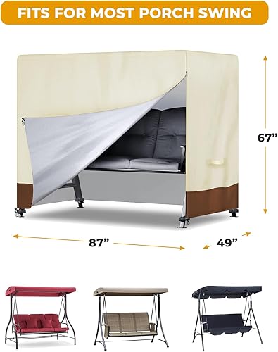 Miniatura 5 de boyspringg Funda de columpio para exteriores, 3 plazas, funda de columpio para patio, tela impermeable 420D, 87 x 49 x 67 pulgadas, cubierta de