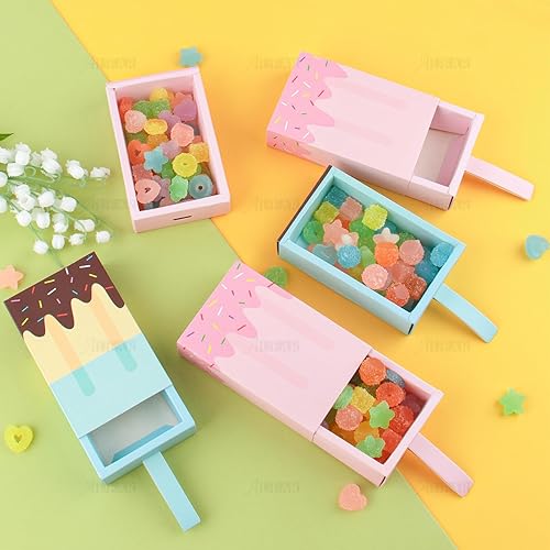 Miniatura 9 de AUEAR, Paquete de 12 cajas de regalo con forma de paleta, caja de recuerdos de fiesta de helado, mini papel plegable de caramelos de dibujos