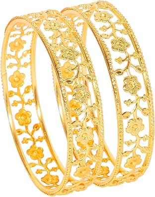 Bodha Traditional Indian Gold Plated Crystal Kundan Traditional Kada Bangle Set for Women Set of 2 Bangles