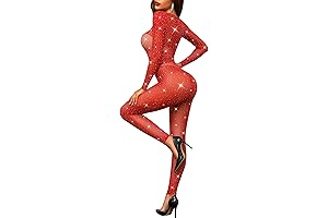 Sexy Womens Fishnet Bodystocking Lace Sparkle Rhinestone Bodysuit