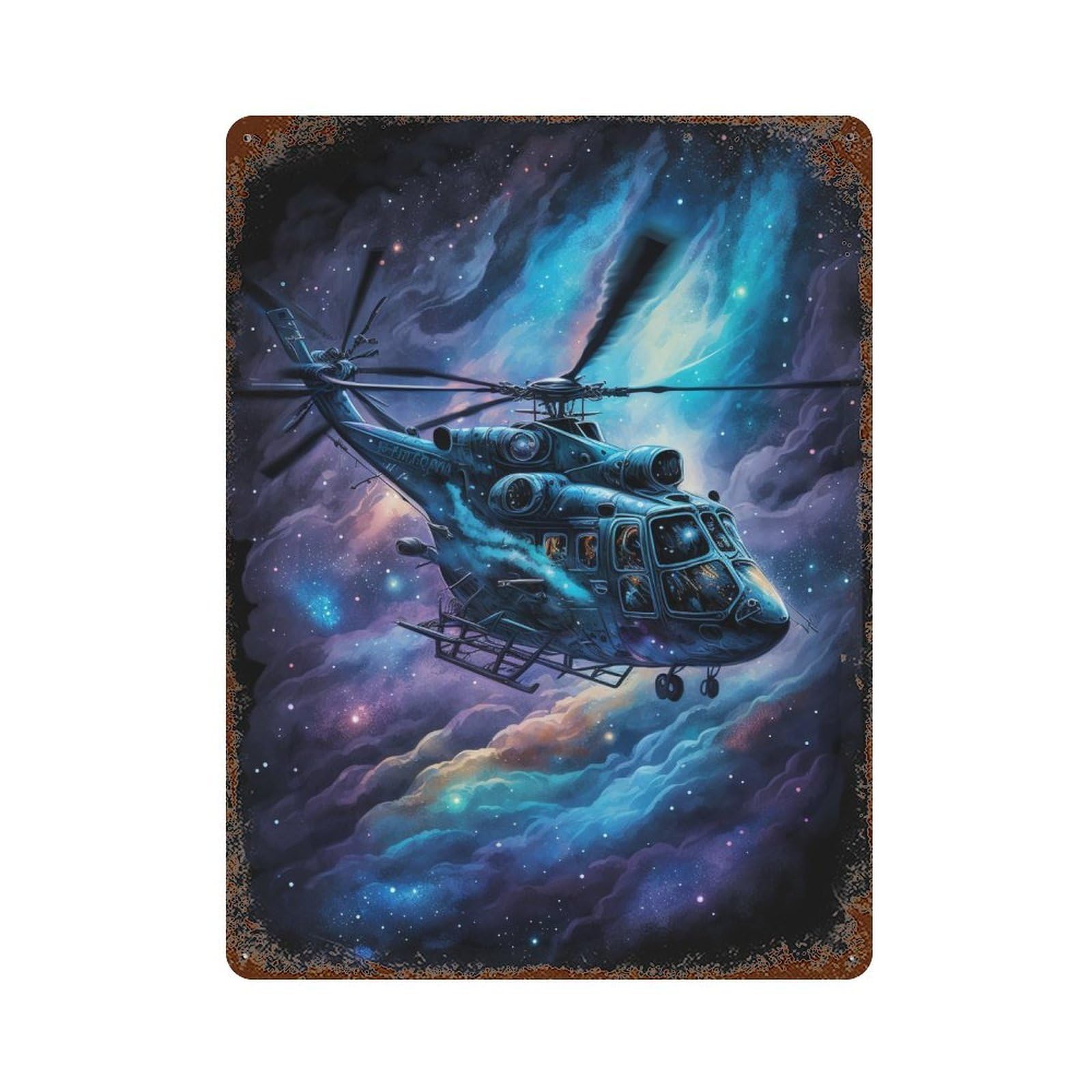 Rust Effect Galactic Helicopter Adventure -6 Rusty Metal Tin Sign 15.7"x11.8", Farmhouse Wall Decor for Cafe, Home Bar And Lounge Decor