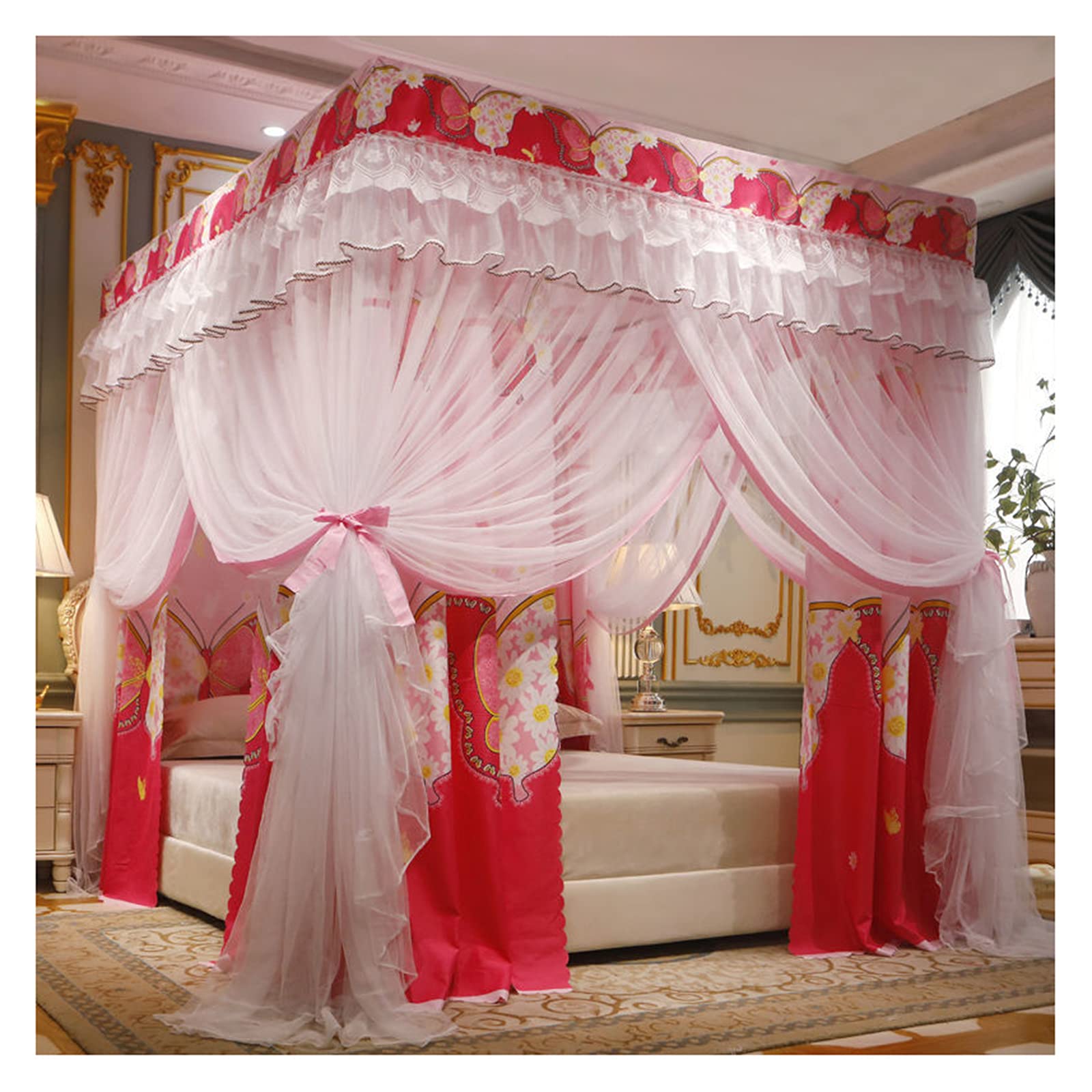 Cortinas para Cama de Princesa mosquitera grande y dosel rosa King