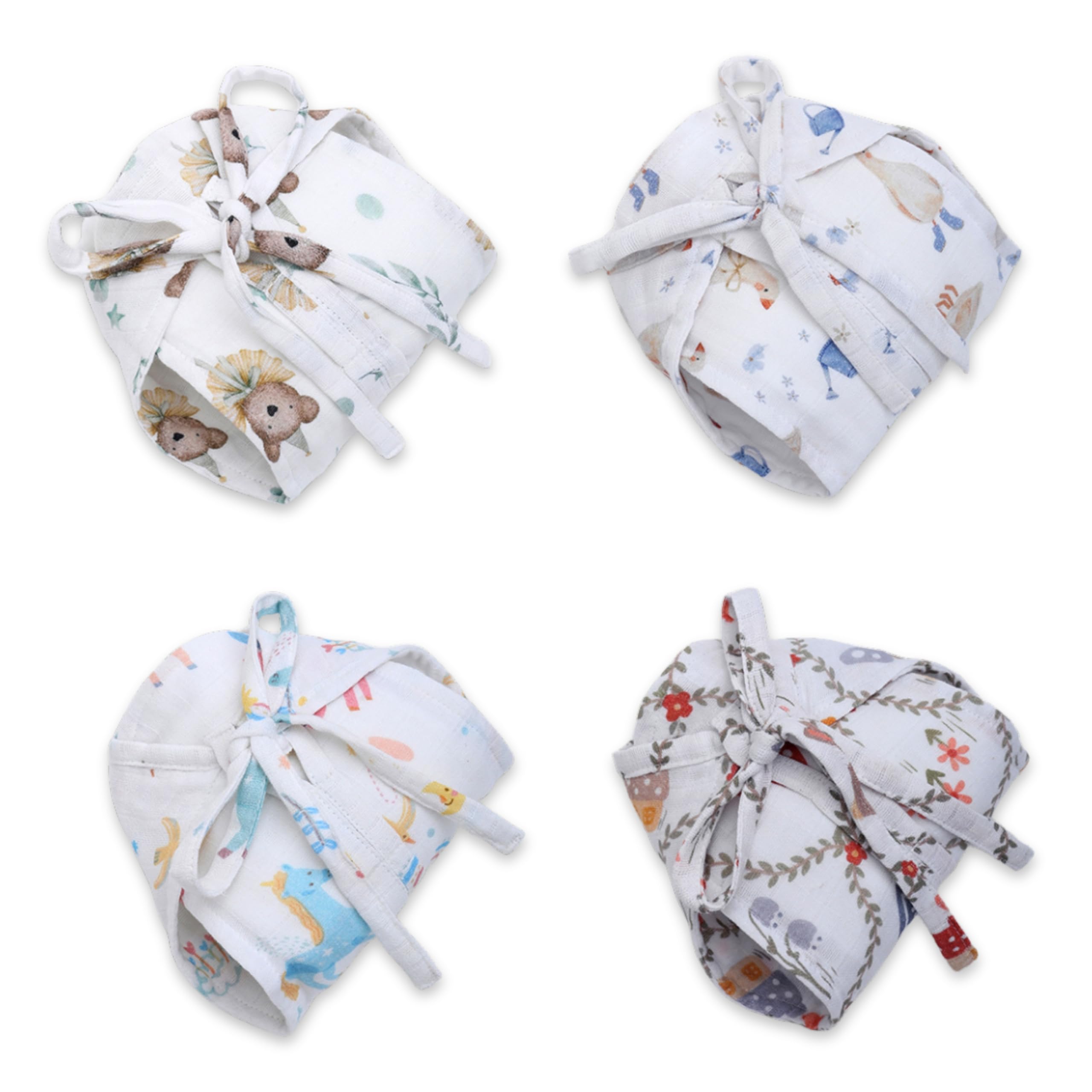 The Boo Boo Club Organic Muslin Printed Nappy - Safe and Stylish for Your Little One's Delight with Double Loop Technology - GOTS Certified | Pack of 4 | 0-3 M | SET38-image-18
