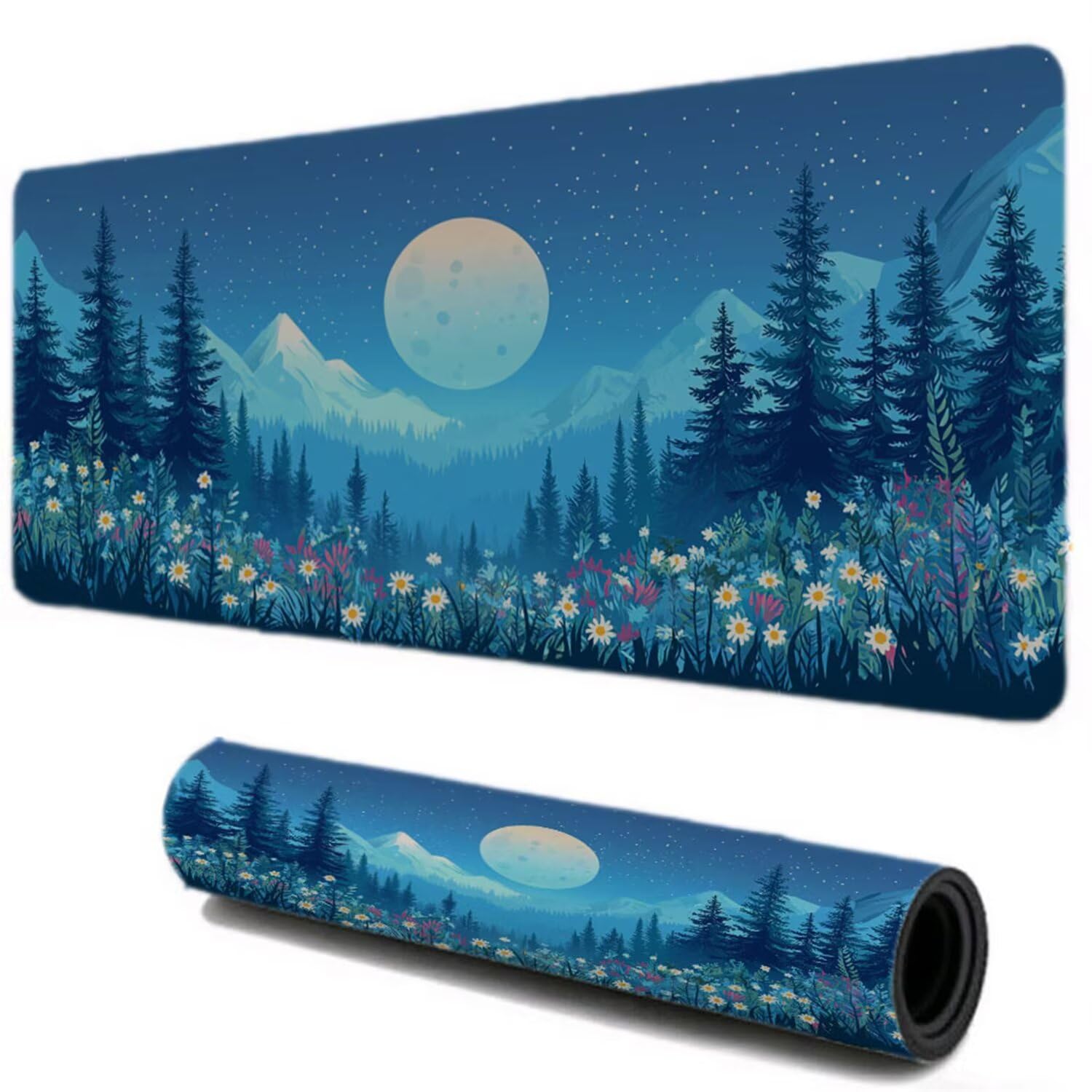 Podkładka pod mysz, podkładka pod mysz do gier XXL 1000x500, księżyc kwiaty podkładka pod mysz podkładka pod mysz, zszyte krawędzie antypoślizgowa gumowa podstawa, akcesoria do biura domowego I-444