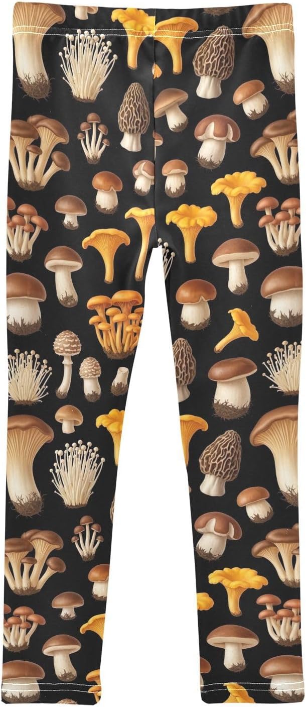 Kids Full Length Leggings Vintage Mushrooms Black