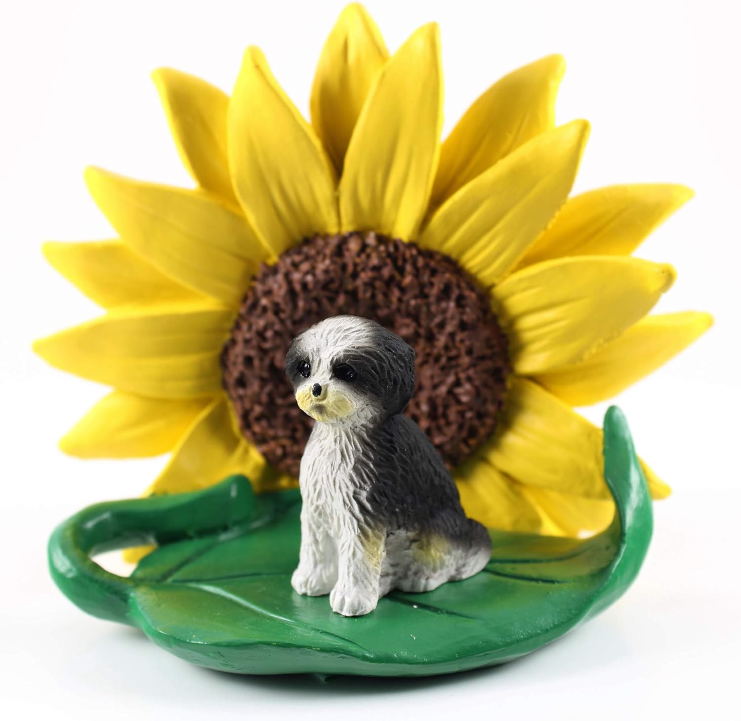 Conversation Concepts Shih Tzu Black and White Puppy Cut Figurine – Sunflower Statue Gift: Realistic Hand Painted Sculpture, Summer Nursery or Home Office Desk Decor, Spring Shower Present