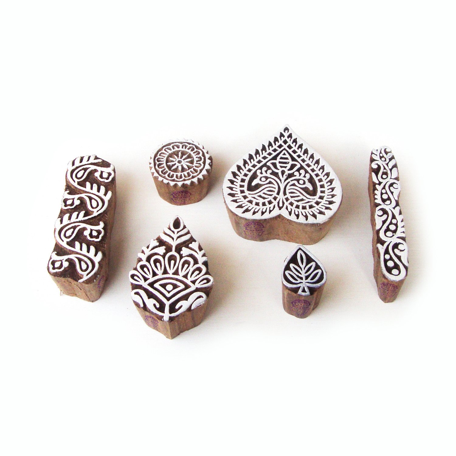 Asian Heart and Leaf Motif Wood Block Stamps (Set of 6) — image 1