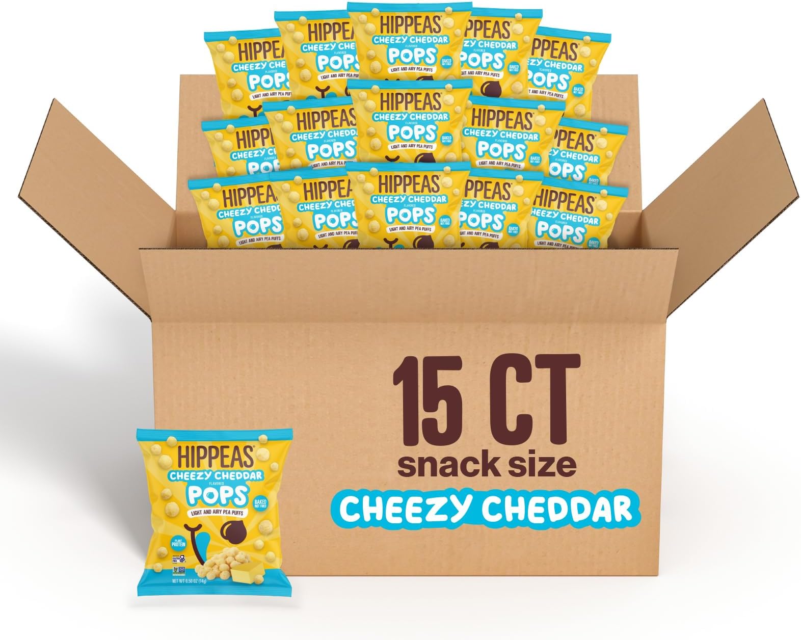 Cheezy Cheddar Pops, 0.5 Ounce (Pack of 15), 2g Protein, Fiber, Vegan, Gluten-Free, Crunchy, Plant Protein Snacks