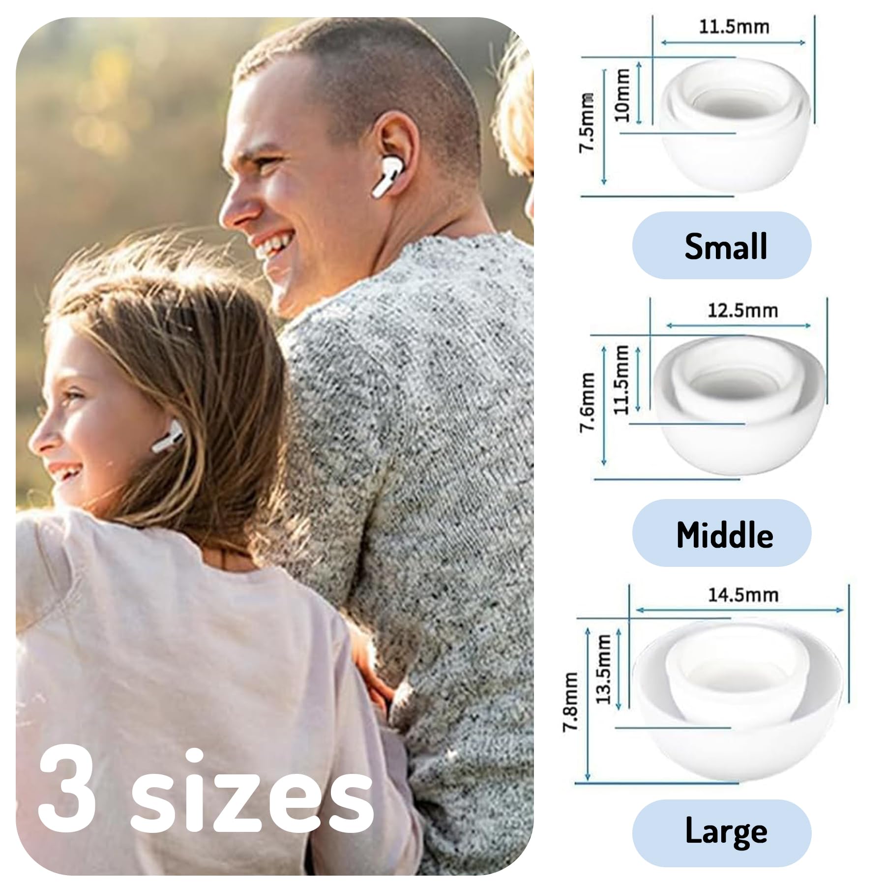 Adhiper Wymienne końcówki do Airpods Pro 2. generacji z otworem na redukcję szumów, silikonowe końcówki do Airpods Pro z opakowaniem do przechowywania, mieszczą się w etui ładującym (S/M/L)