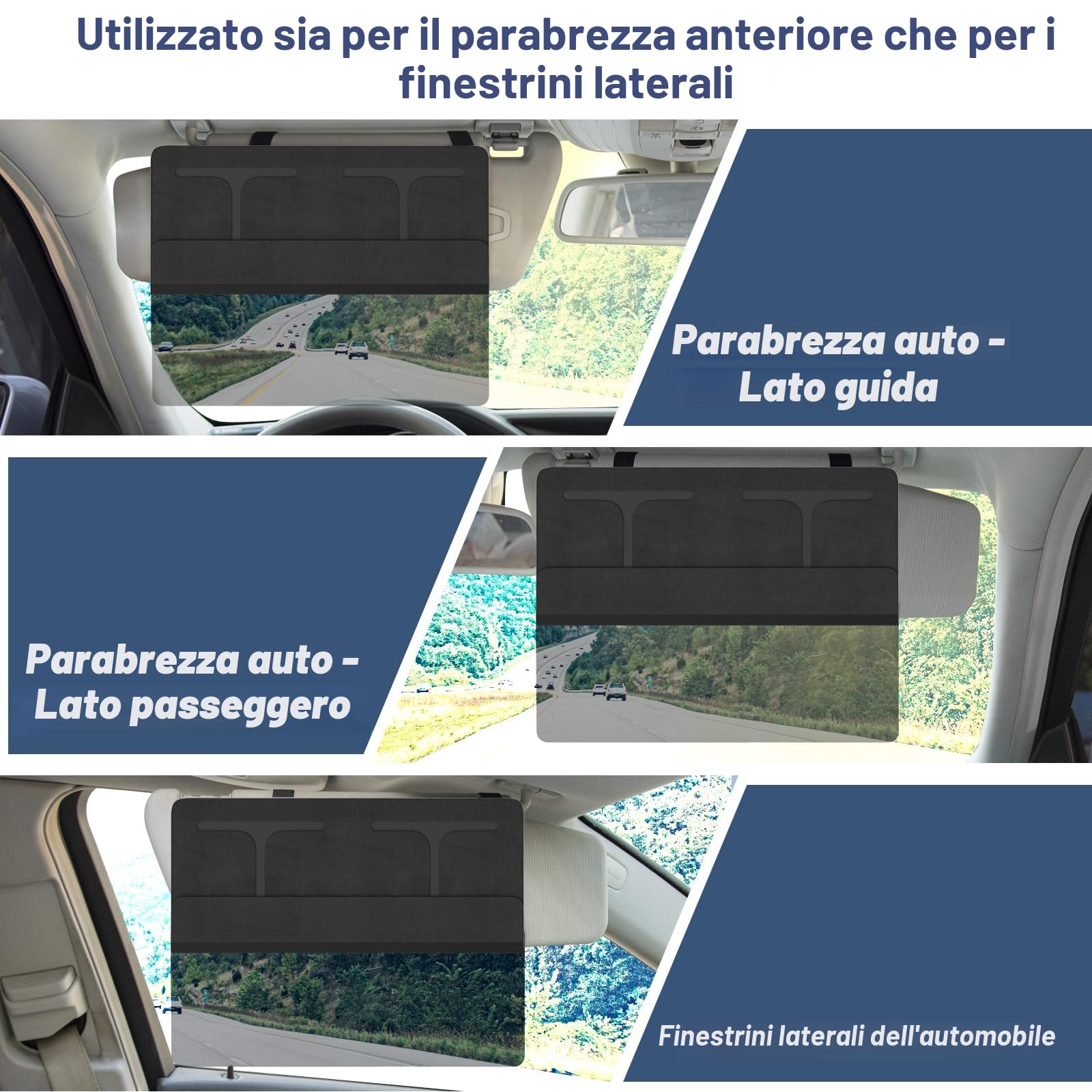 Estensione Visiera Parasole Polarizzata per Auto, Estensione Visiera Auto Sun Blocker, Lente PC Rimovibile Antiriflesso per Espandere Parasole per Guida Sicura, Nero