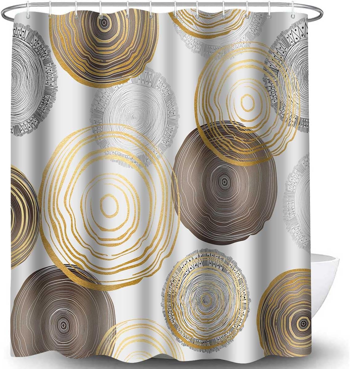 Modern Abstract Shower Curtain, 72x72 inch Polyester, Brown Circle Geometric Pattern Shower Curtain Sets, Mid Century Style Bathroom Curtains Decor Set with 12 Hooks YLOKTP0071