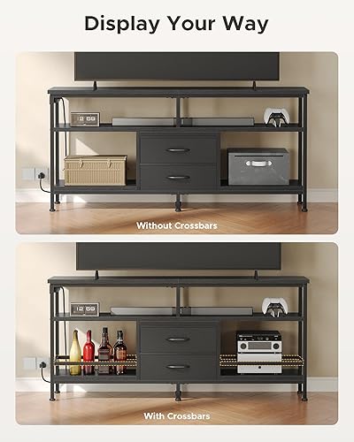 Vista 5 de Soporte de TV de 55 pulgadas, centro de entretenimiento para televisores de 43 a 65 pulgadas con luces LED y estación de carga extraíble, moderna