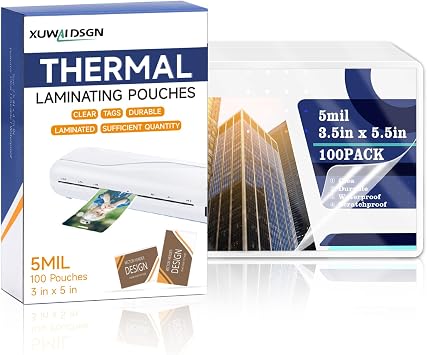 100 Pack 5mil 3x5" Thermal Laminating Pouches Badge Laminate Pouches Clear Laminated Luggage Tags Laminator Pouches