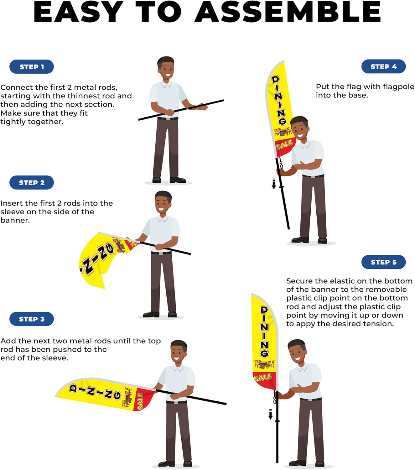 Dining Sale Feather Flag(11.5feetX2.5feet) by DreamController | Outdoor Business Advertising Tall Flag | Weather-Resistant Knitted Swooper Flag | Made in USA | HD Print (Flag Only)