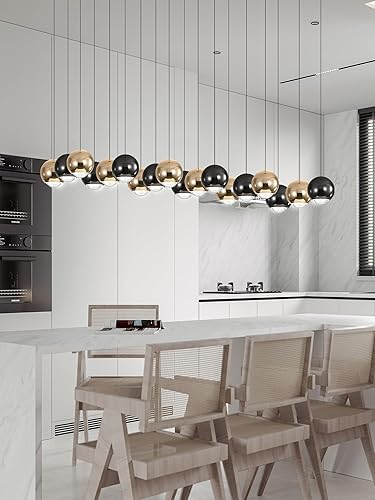 Miniatura 8 de Candelabro rectangular de bolas de cristal, lámpara de techo empotrada para comedor, sala de estar, lámpara de techo alto para escalera, vestíbulo,