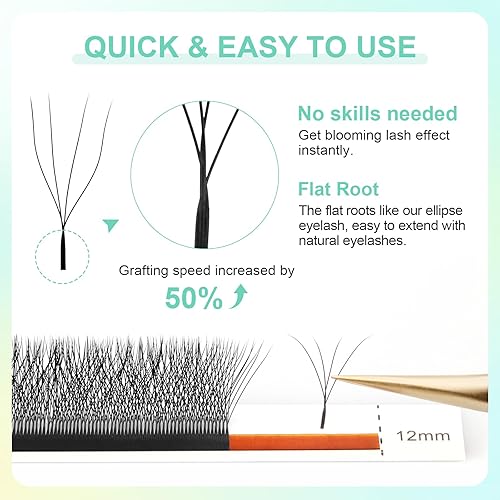 Miniatura 6 de NAGARAKU Extensiones de pestañas en forma de W 4D, volumen suave natural, 0.003 in, rizo D, 0.315-0.591 in, mezcla de abanicos prefabricados,