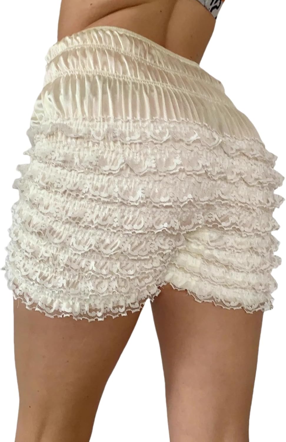 Women's Y2K High-Waist Ruffle Bloomer Shorts Sexy Elastic Lace Bottoms Panties for Lounge Sleep Casual Outfits