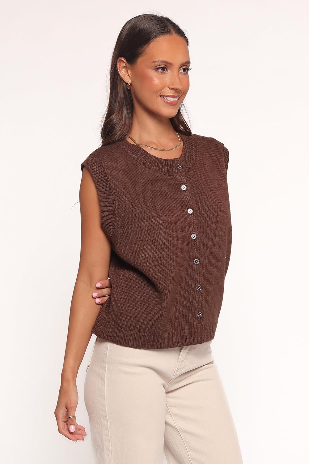 Petal & Pup Womens Weston Knit Vest - Dark Chocolate - Image 3