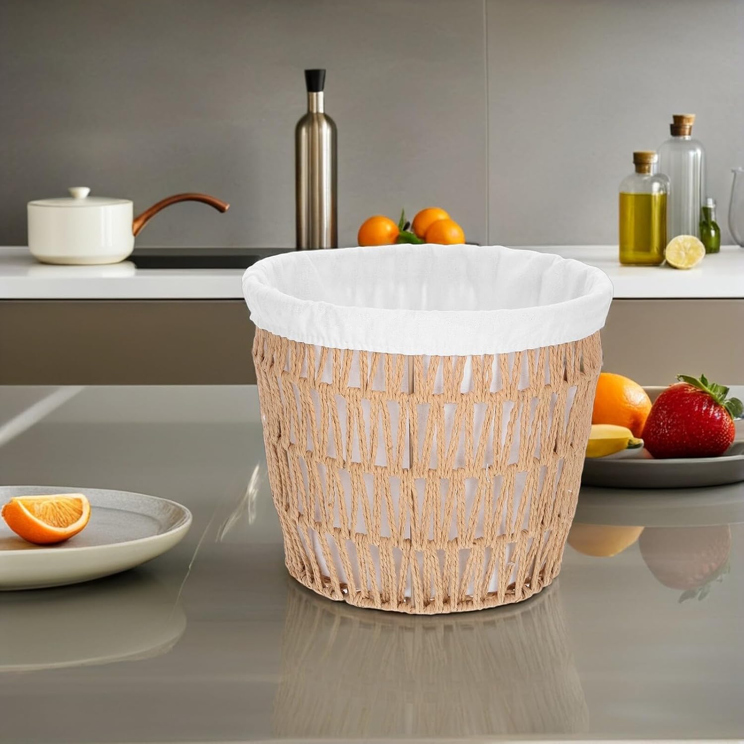 jojofuny Wicker Bread Basket with Cotton Liner, Small Handmade Woven Kitchen Serving Basket for Bread, Fruit, Snacks Storage and Decorative Home Picnic Organizer