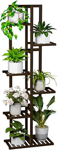 Soporte de bambú de 6 niveles para plantas de interior, soporte de madera alto para flores de esquina, estante escalonado de esquina para múltiples