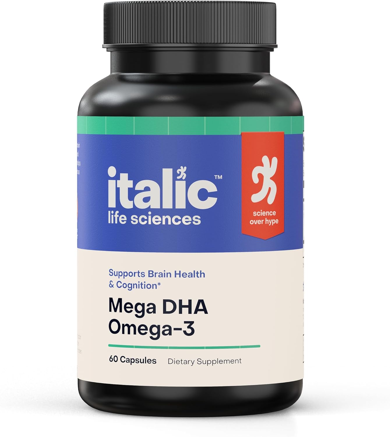 Mega DHA Omega-3 1300mg – 800mg DHA, 500mg EPA – Brain Health Supplement for Memory, Focus & Mental Clarity – High Potency Fish Oil – Non-GMO, Third-Party Tested – 60 Capsules