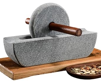 Stone Millar Jakken Natural Stone Medicine Granite Mortar with Roller Grinder, One-piece Mortar, Round and Smooth Inner Walls, Chinese Pharmaceutical Supplies, Kitchen Supplies, Heavy Duty