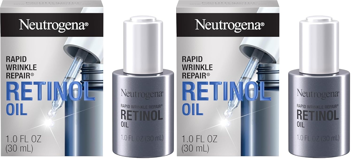 Neutrogena Rapid Wrinkle Repair Retinol Face Oil, Daily Anti-Aging Face Serum to Fight Fine Lines, Deep Wrinkles, & Dark Spots, 1.0 fl. oz,(Pack of 2)