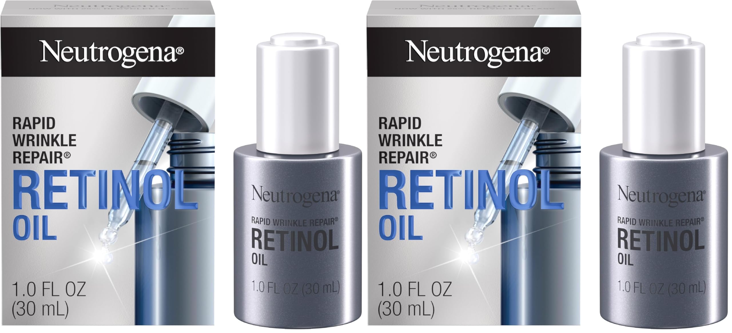 Neutrogena Rapid Wrinkle Repair Retinol Face Oil, Daily Anti-Aging Face Serum to Fight Fine Lines, Deep Wrinkles, & Dark Spots, 1.0 fl. oz,(Pack of 2) 1 Fl Oz (Pack of 2) Retinol Oil Wrinkle Repair