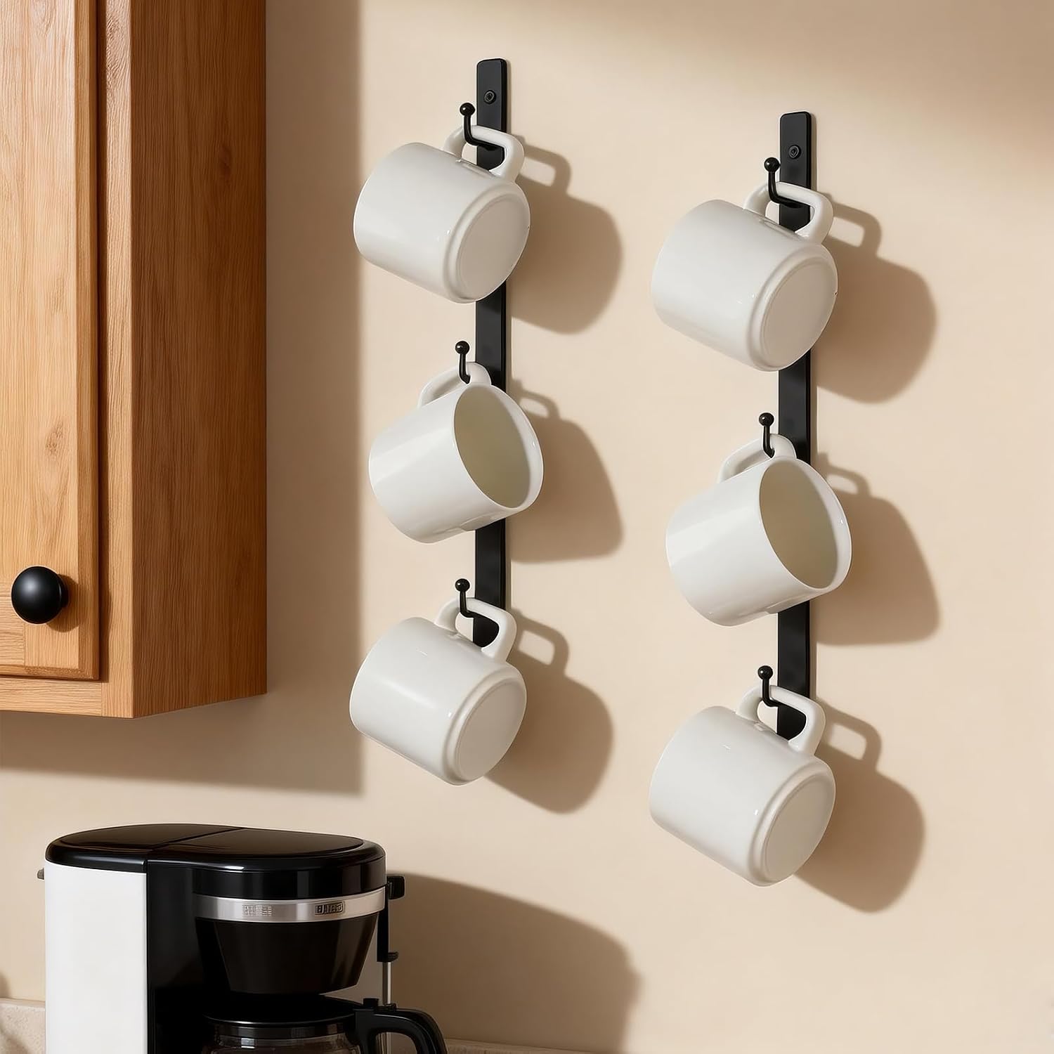 Yohsnor 2PCS Coffee Mug Rack-Hanging Iron Coffee Cup Holder with 6 Hooks