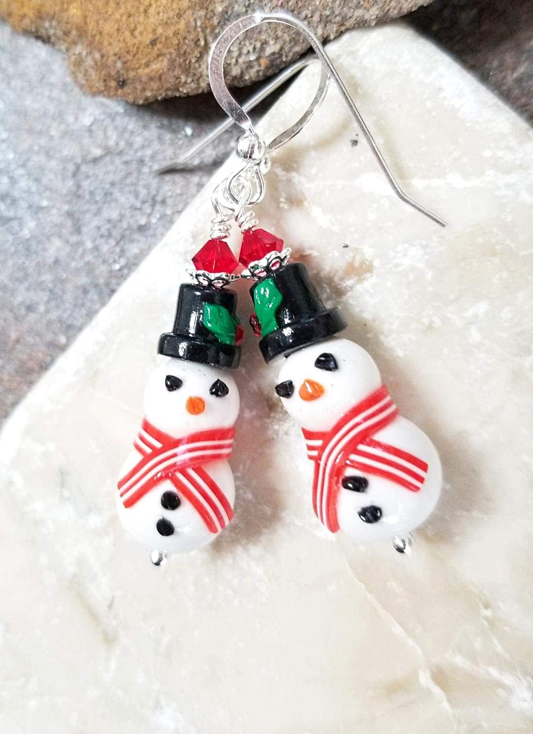 Snowman Christmas Earrings Sterling Silver