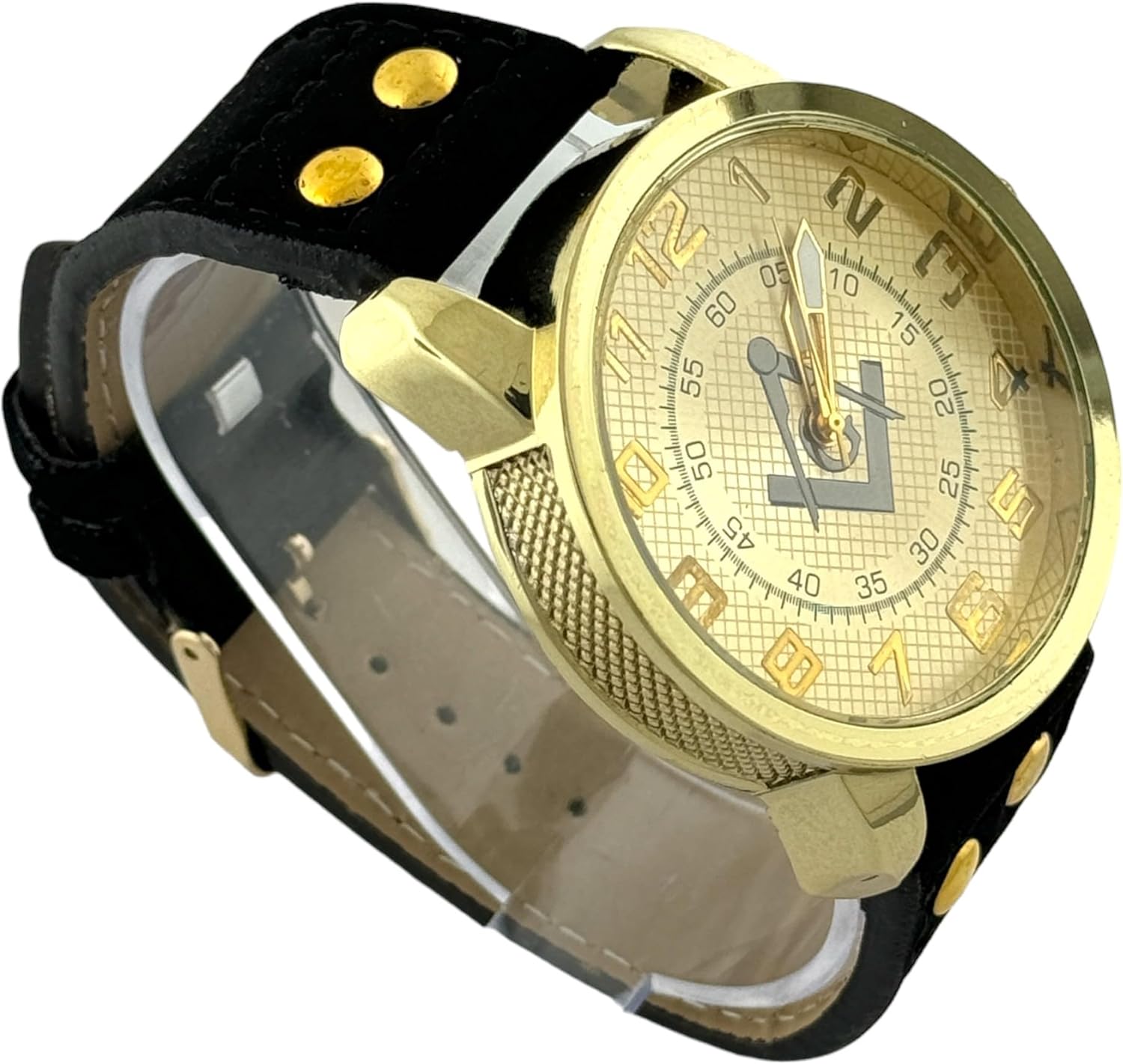 Gold Masonic Watch - Leather Strap, Classic Numeral Dial W-2523