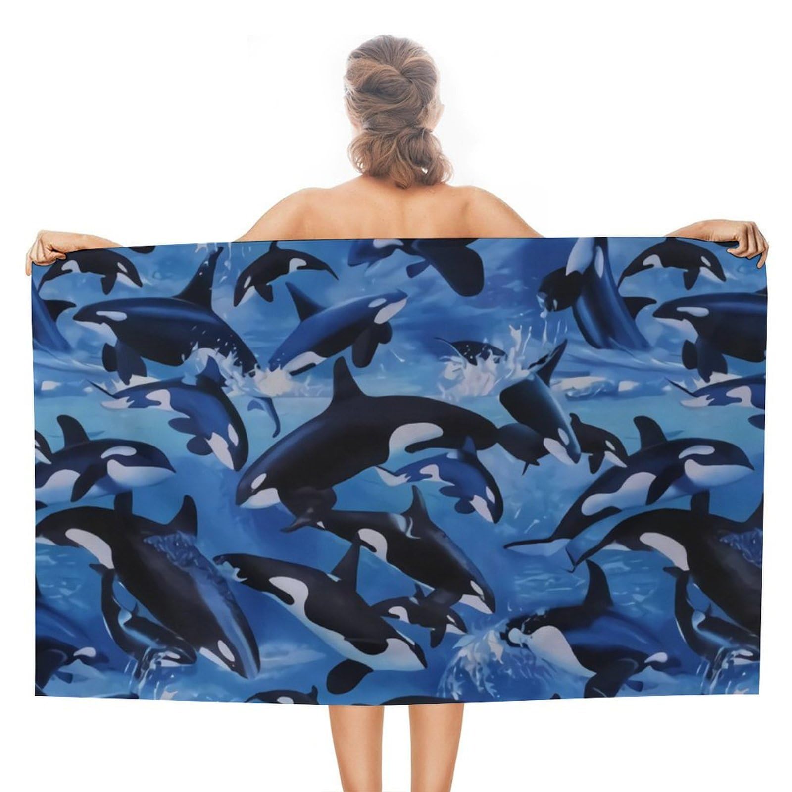 CGSBNGHA Killer Whale Orca Beach Towels Soft Bathroom Bath Pool Swim Towels for Women Men