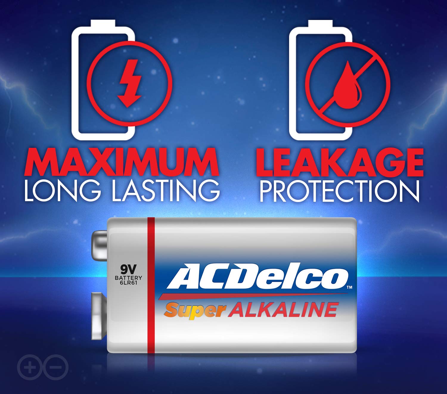 ACDelco 12Count 9 Volt Batteries, Maximum Power Super Alkaline Battery