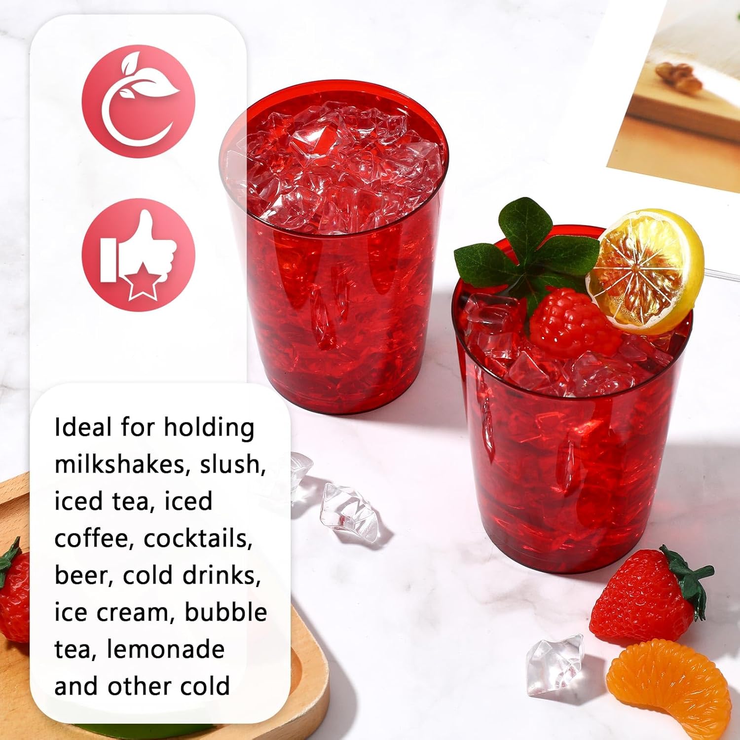 Minatee 100 Count Plastic Cups Disposable Fancy Cups Heavy Duty Wine Cocktail Glasses for Galentine's, Valentine's, Wedding, and Birthday Party Supplies Plastic Drinking Tumblers(10 oz,Red) - Image 4