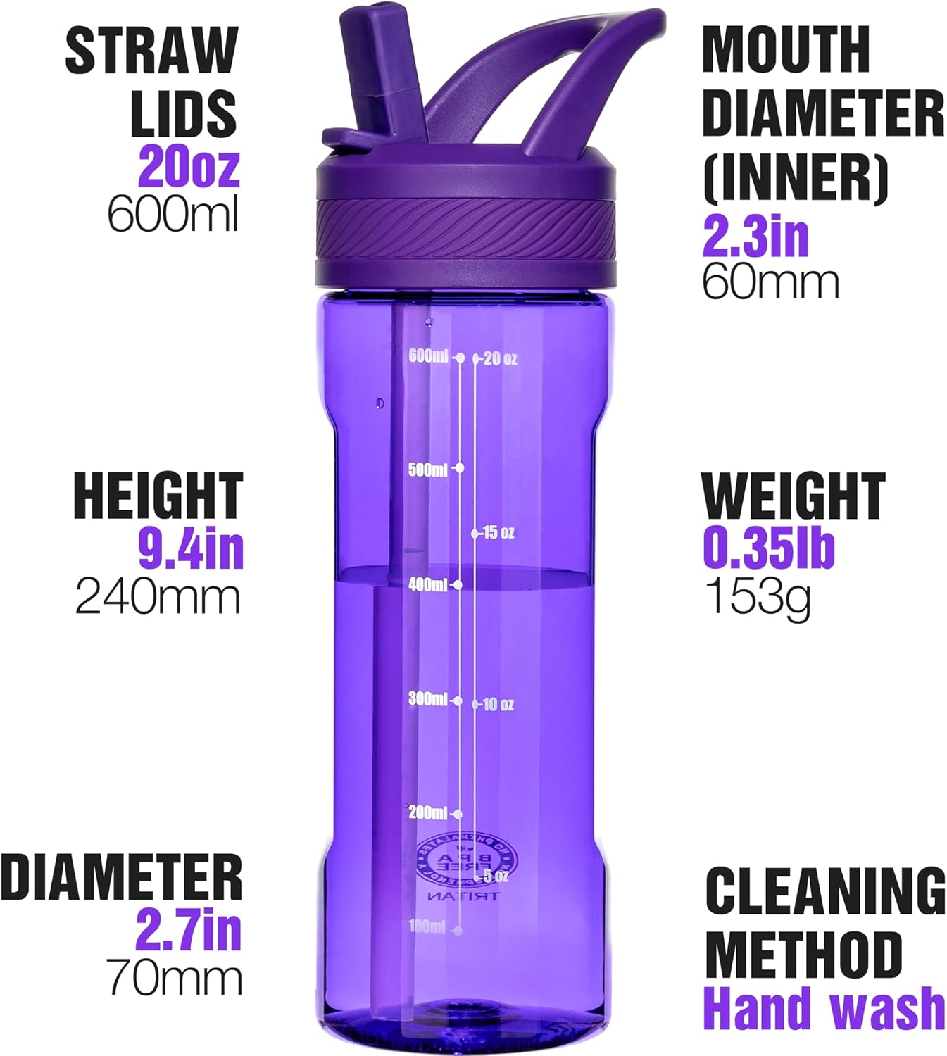 OLDLEY 20 kids Water Bottle with Straw,Tritan BPA-Free,Leak-Proof Design for Travel,Home, School, (Deep Purple)