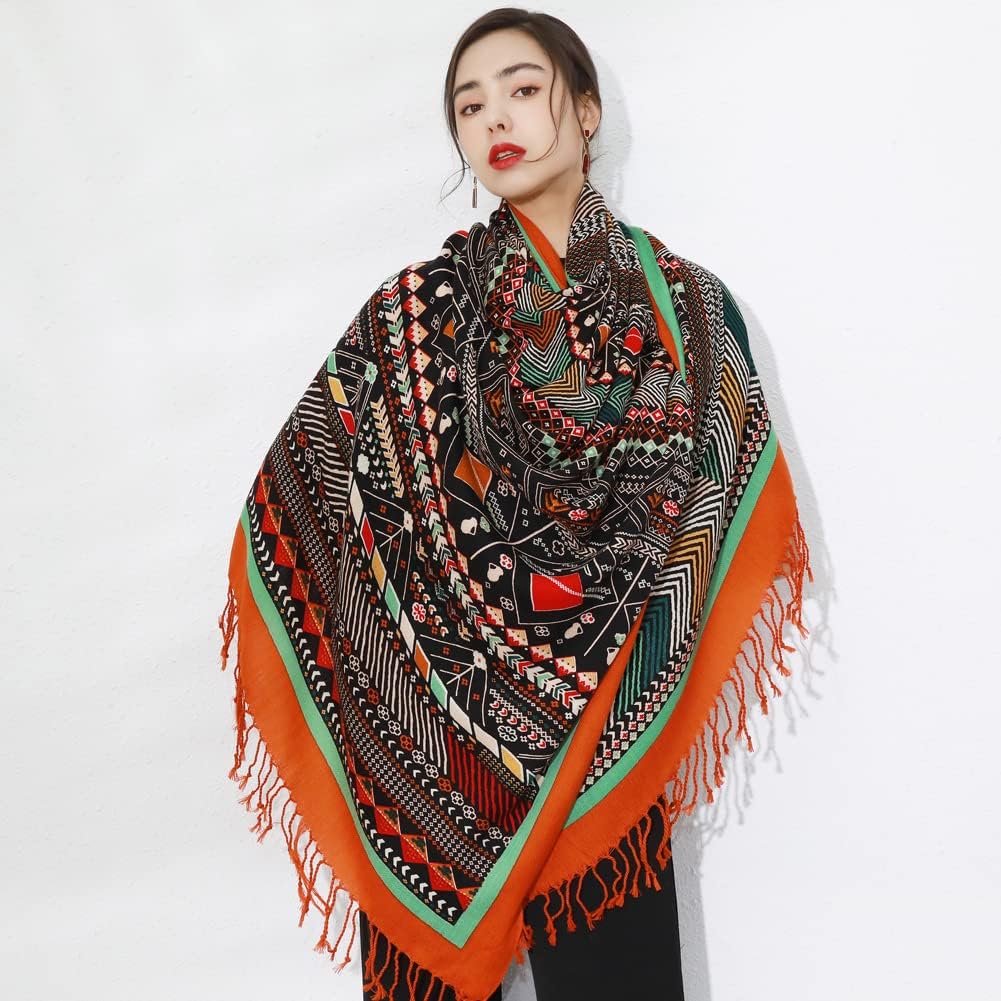 DANA XU 100% Merino Wool Pashmina Shawl for Women 96"x43", Oversized Cashmere Wrap with Tassels, Floral Travel Blanket Cape - Image 9