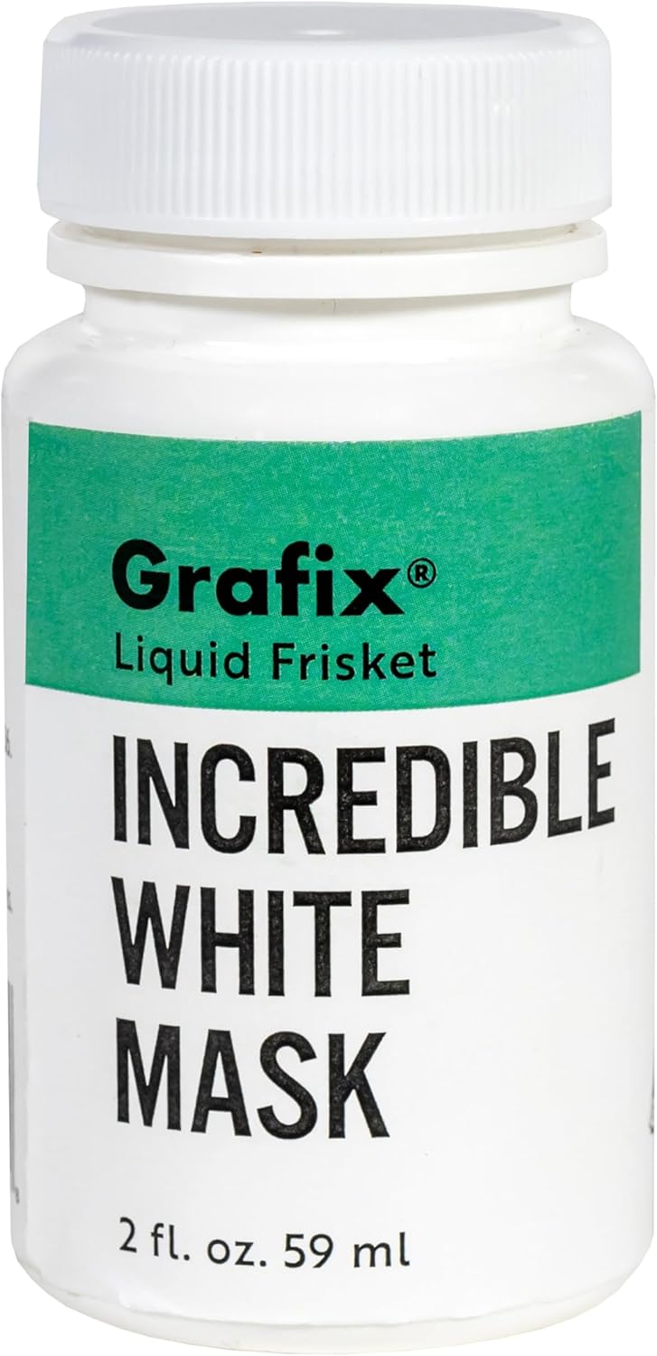 Grafix Incredible White Mask Liquid Frisket – Reliable Removable Latex Mask for Water-Based Mediums – Ideal for Use with Alcohol Inks, Watercolor, Acrylic Paint and More, 8.5 Ounce Bottle