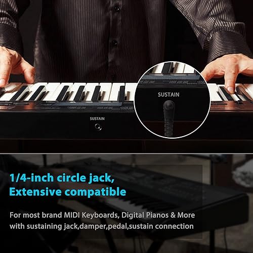 Miniatura 5 de FZONE Pedal Sustain para teclados MIDI, pianos digitales, pedal de pie, cable de extensión de 6.6 pies, interruptor de polaridad