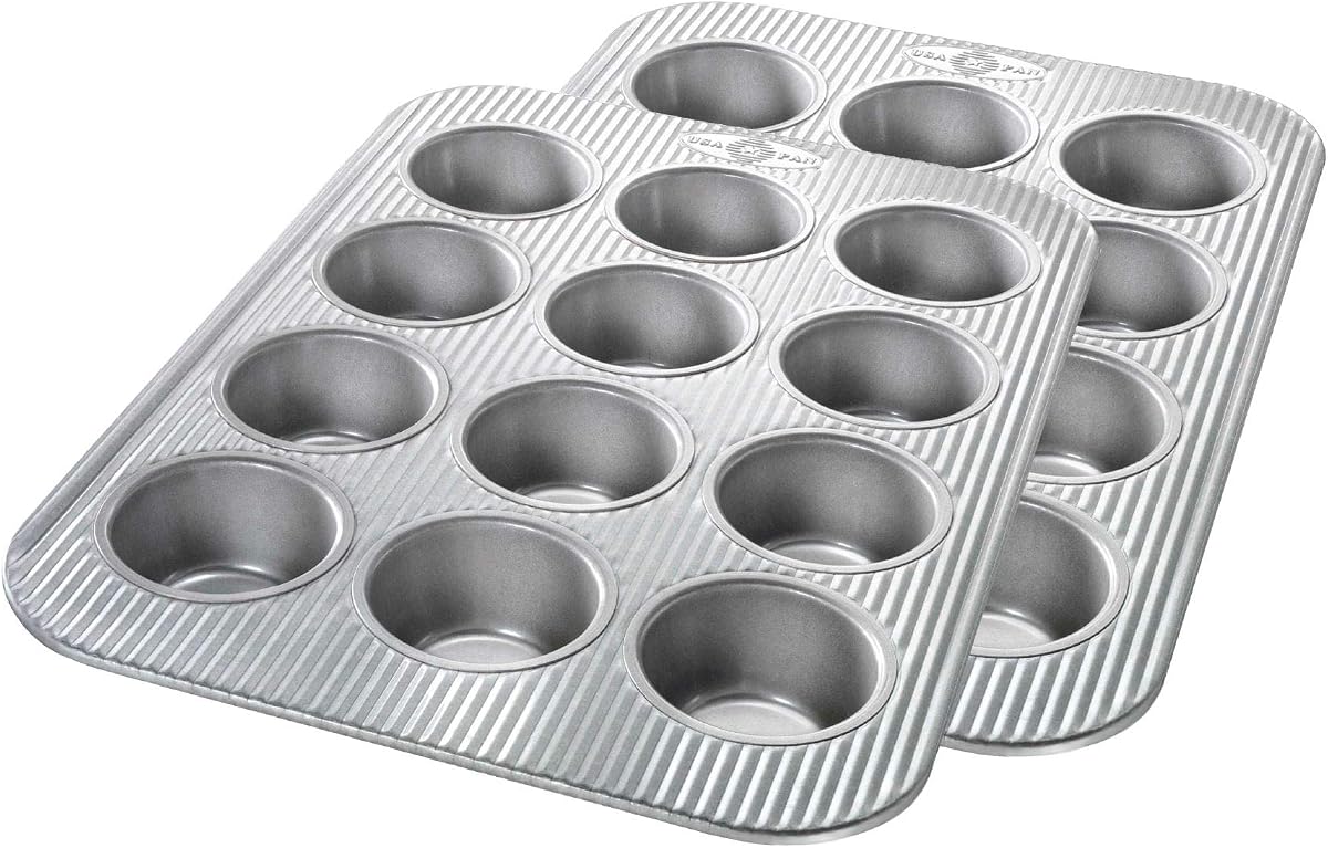 Molde para muffins para hornear, 12 pocillos, juego de 2, acero aluminizado