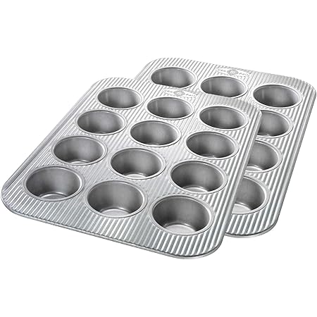 USA Pan Bakeware Cupcake and Muffin Pan, Nonstick Quick Release Coating, 12-Well, Set of 2, Aluminized Steel