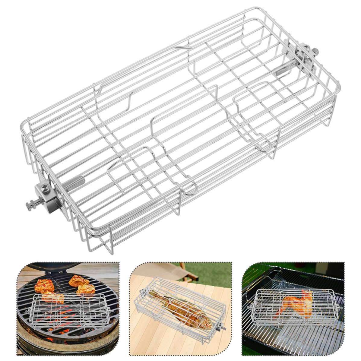 ibasenice Cestello per Barbecue in Acciaio Inossidabile, Cestello per Grigliare Pesce Regolabile, Argento, per Carne e Pesce, per Picnic All'aperto e Campeggio