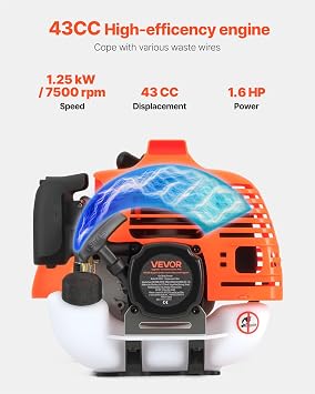 VEVOR String Trimmer, 43 cc 2-Stroke, Weed Eater, 17 Grass Trimmer, Multi-Functional Weed Eater Gas Powered with Shoulder Strap & 3T Blade, Weed Wacker Gas for Quick Grass Cleaning